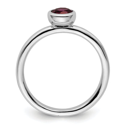 Sterlingsilber Ss Stapelbar Expressions Low 5mm Rund Rhodolith Granat Ring