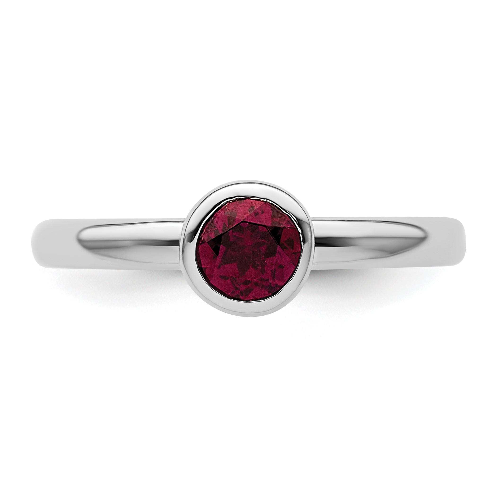 Sterlingsilber Ss Stapelbar Expressions Low 5mm Rund Rhodolith Granat Ring