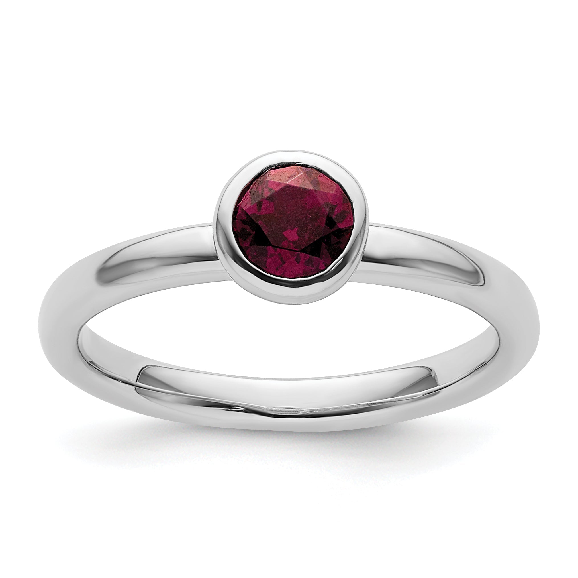 Sterlingsilber Ss Stapelbar Expressions Low 5mm Rund Rhodolith Granat Ring