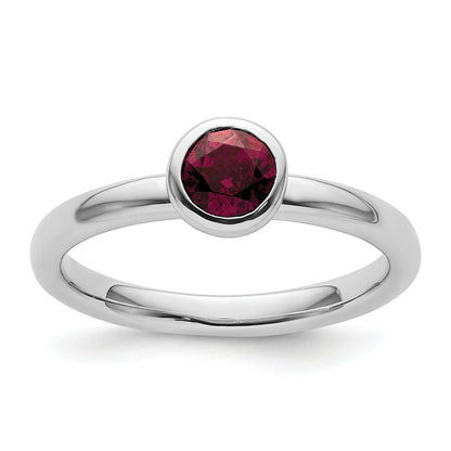 Sterlingsilber Ss Stapelbar Expressions Low 5mm Rund Rhodolith Granat Ring