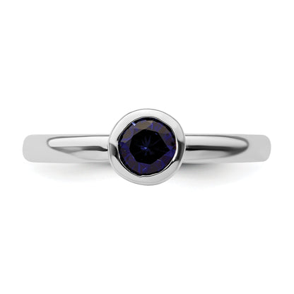 Sterlingsilber Stapelbar Expressions Low 5mm Rund Cr. Saphir Ring