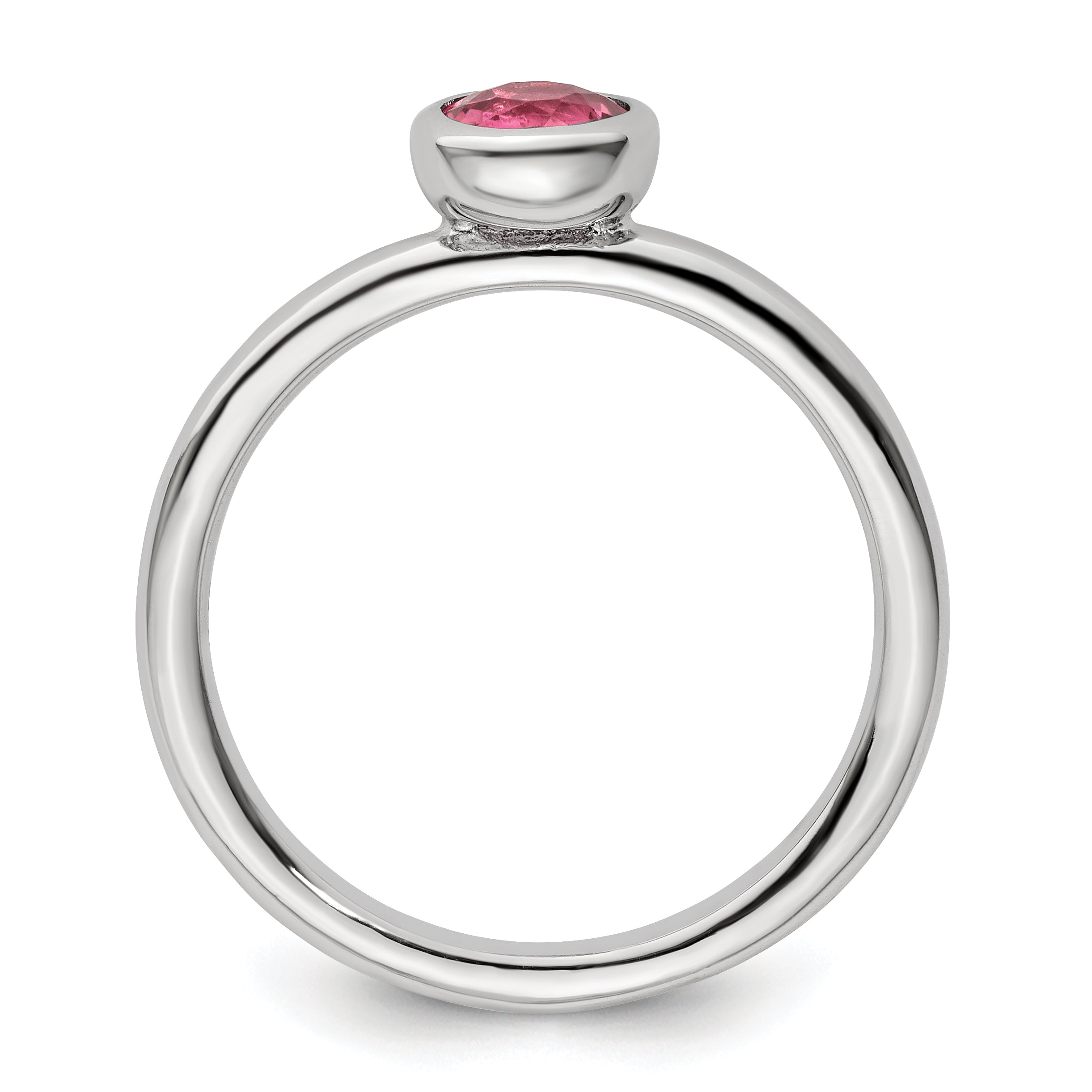 Sterlingsilber Ss Stapelbar Expressions Low 5mm Rund Rosa Turmalin Ring