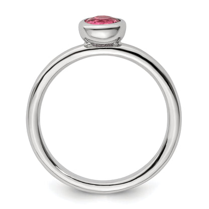 Sterlingsilber Ss Stapelbar Expressions Low 5mm Rund Rosa Turmalin Ring