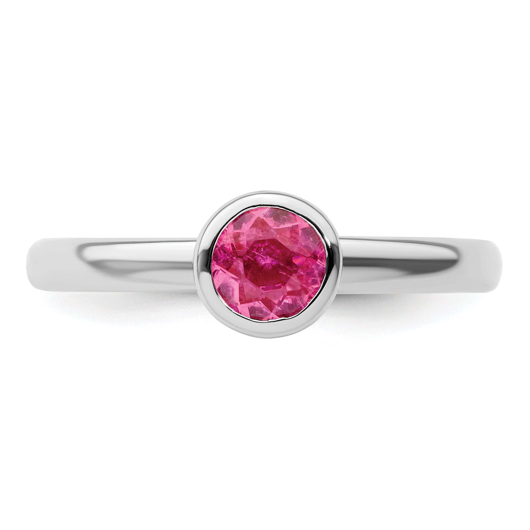 Sterlingsilber Ss Stapelbar Expressions Low 5mm Rund Rosa Turmalin Ring
