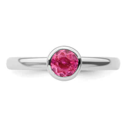 Sterlingsilber Ss Stapelbar Expressions Low 5mm Rund Rosa Turmalin Ring