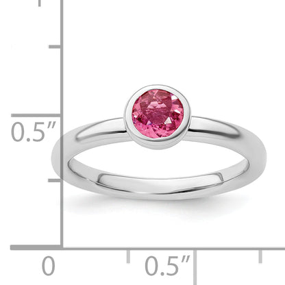 Sterlingsilber Ss Stapelbar Expressions Low 5mm Rund Rosa Turmalin Ring