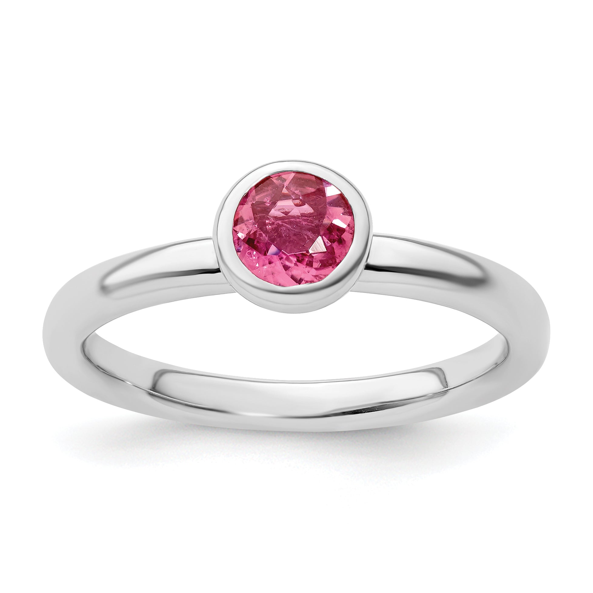 Sterlingsilber Ss Stapelbar Expressions Low 5mm Rund Rosa Turmalin Ring