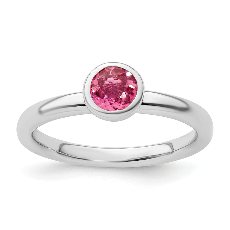 Sterlingsilber Ss Stapelbar Expressions Low 5mm Rund Rosa Turmalin Ring