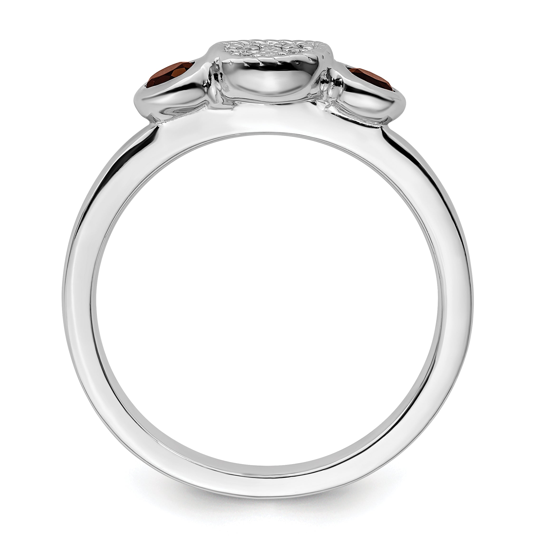 Sterlingsilber Stapelbar Expressions Dbl Rund Granat & Diamant. Ring