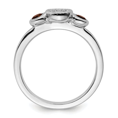 Sterlingsilber Stapelbar Expressions Dbl Rund Granat & Diamant. Ring
