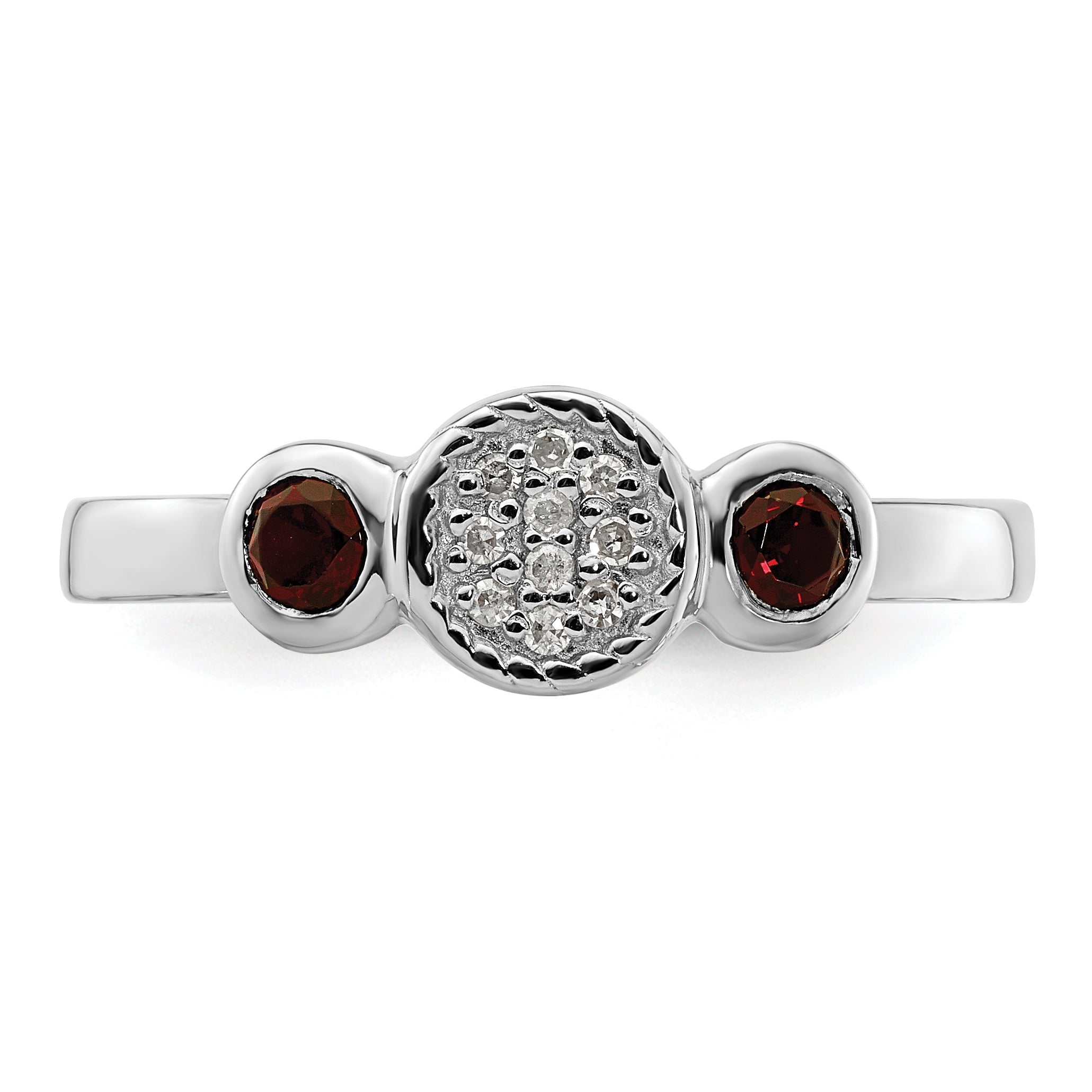 Sterlingsilber Stapelbar Expressions Dbl Rund Granat & Diamant. Ring