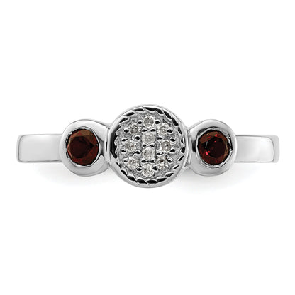 Sterlingsilber Stapelbar Expressions Dbl Rund Granat & Diamant. Ring