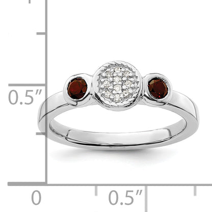 Sterlingsilber Stapelbar Expressions Dbl Rund Granat & Diamant. Ring