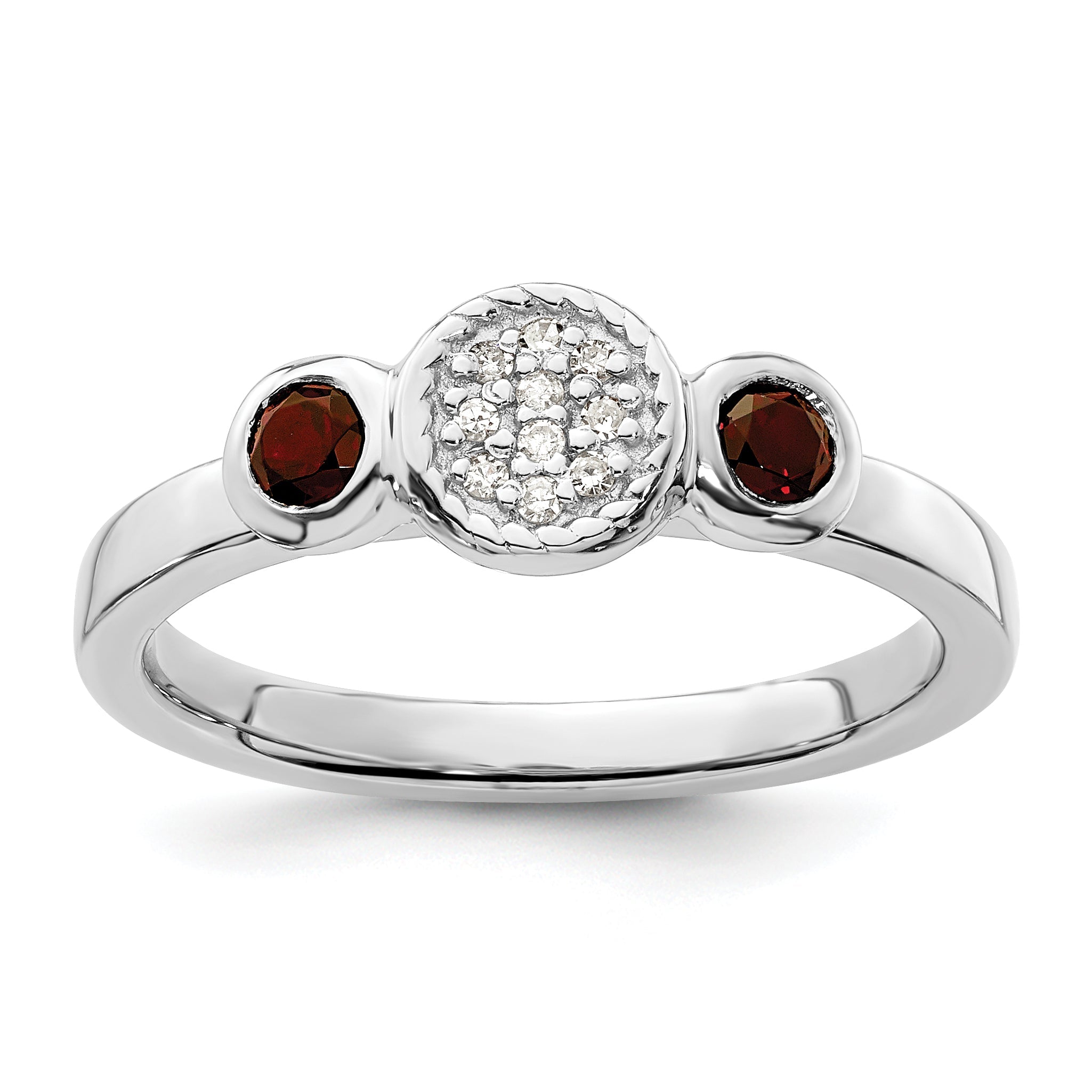 Sterlingsilber Stapelbar Expressions Dbl Rund Granat & Diamant. Ring