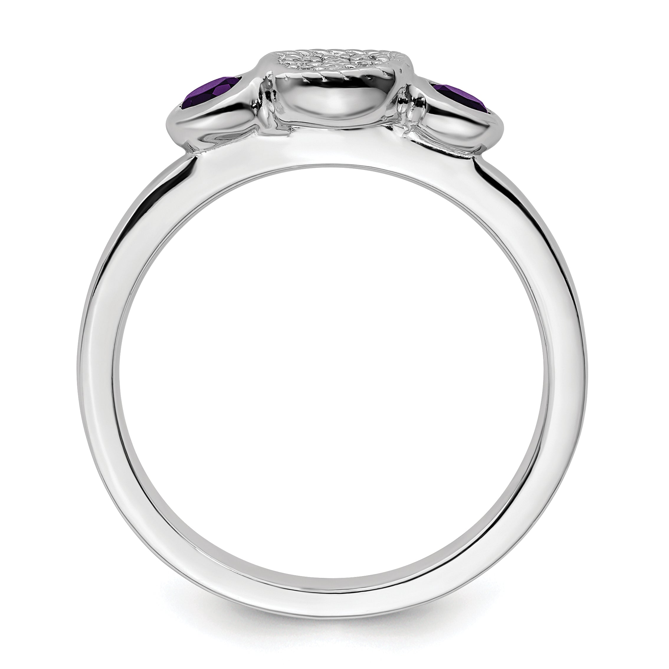 Sterlingsilber Stapelbar Expressions Dbl Rund Amethyst & Diamant. Ring