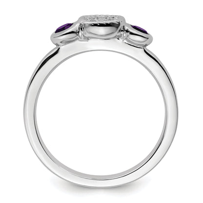Sterlingsilber Stapelbar Expressions Dbl Rund Amethyst & Diamant. Ring