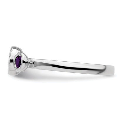 Sterlingsilber Stapelbar Expressions Dbl Rund Amethyst & Diamant. Ring