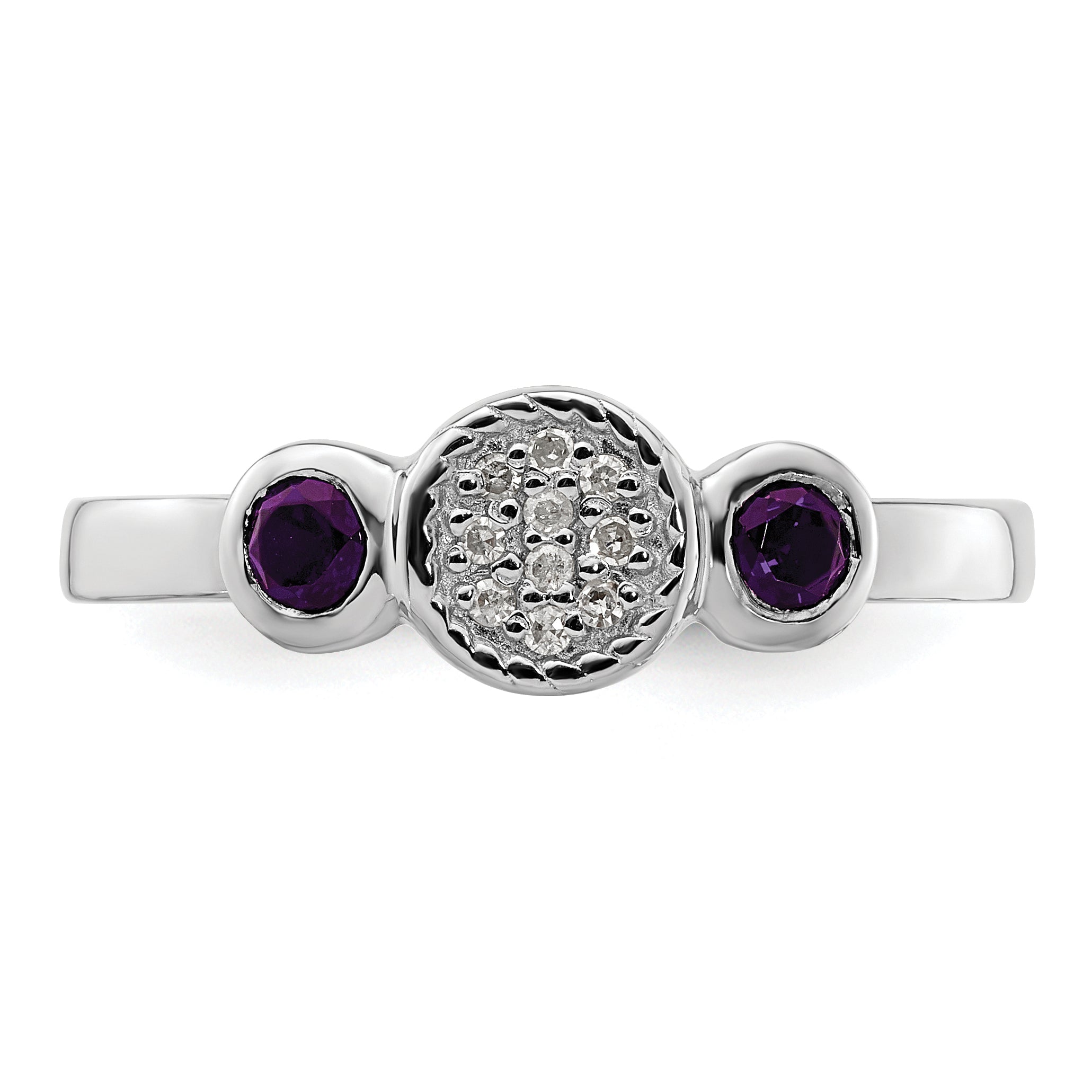 Sterlingsilber Stapelbar Expressions Dbl Rund Amethyst & Diamant. Ring