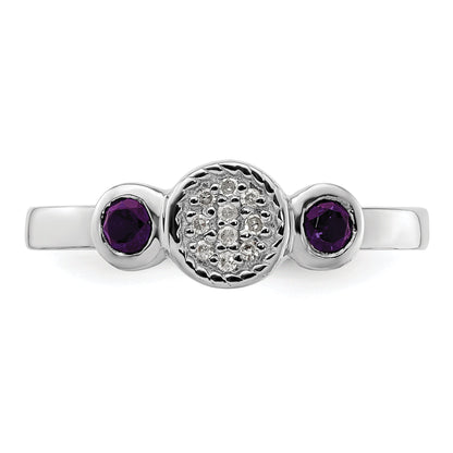 Sterlingsilber Stapelbar Expressions Dbl Rund Amethyst & Diamant. Ring