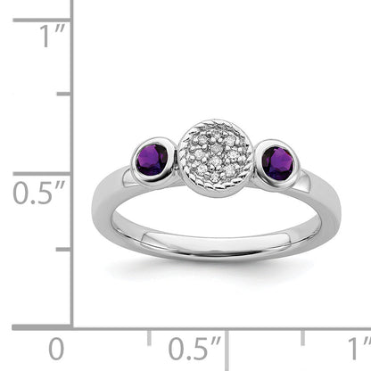 Sterlingsilber Stapelbar Expressions Dbl Rund Amethyst & Diamant. Ring