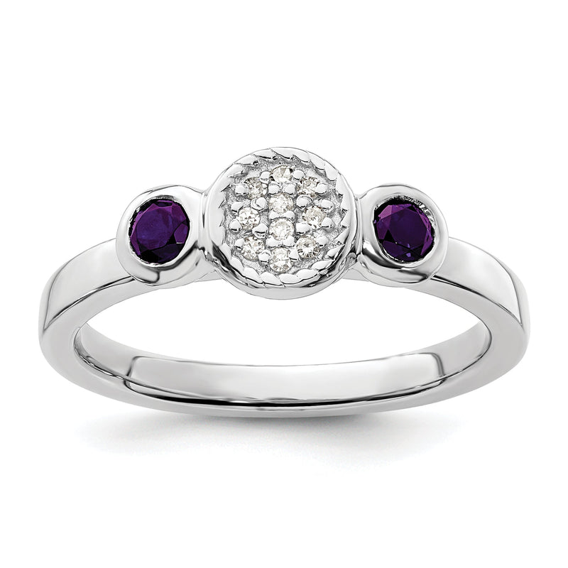 Sterlingsilber Stapelbar Expressions Dbl Rund Amethyst & Diamant. Ring
