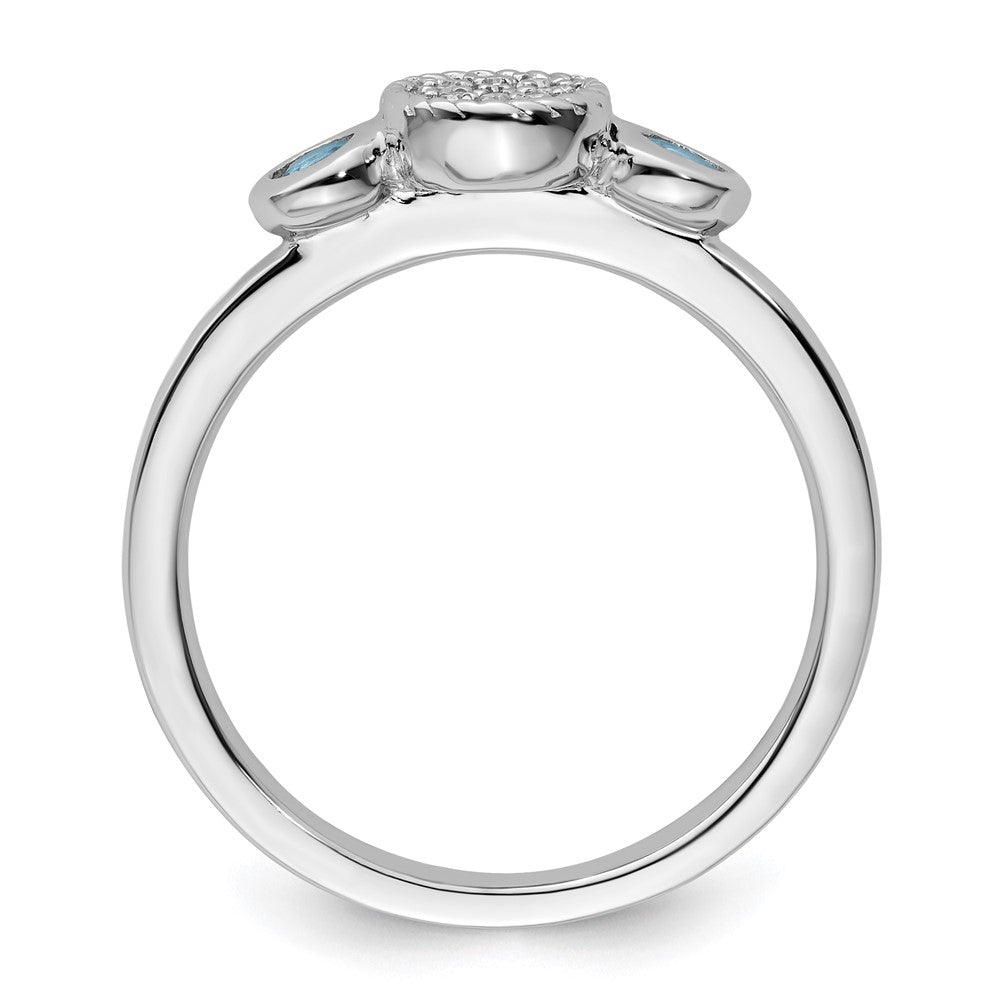 Sterlingsilber Stapelbar Expressions Dbl Rund Aquamarin & Diamant. Ring