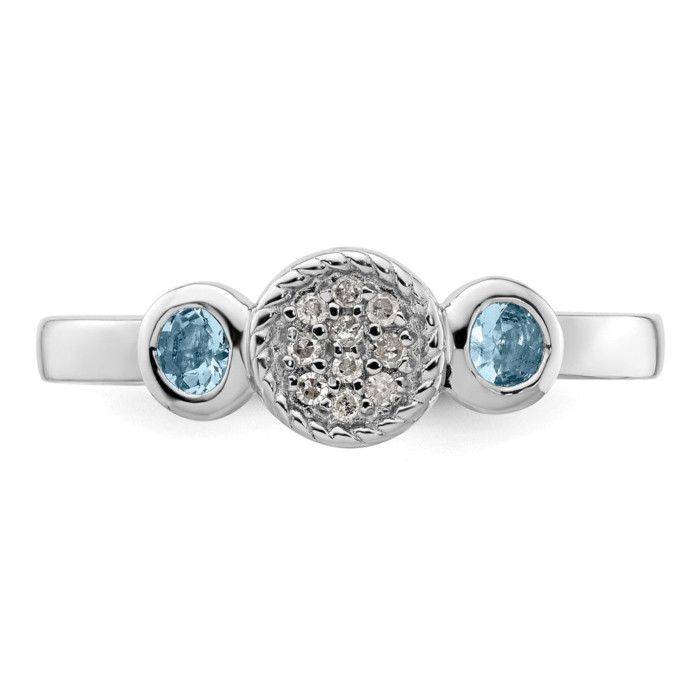 Sterlingsilber Stapelbar Expressions Dbl Rund Aquamarin & Diamant. Ring