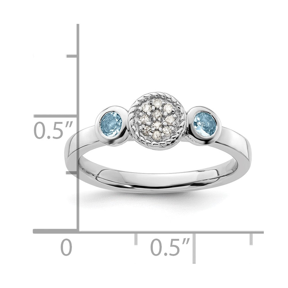 Sterlingsilber Stapelbar Expressions Dbl Rund Aquamarin & Diamant. Ring