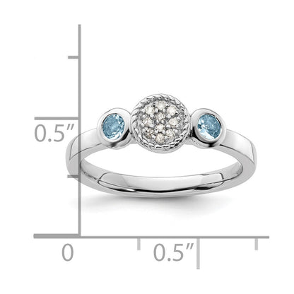 Sterlingsilber Stapelbar Expressions Dbl Rund Aquamarin & Diamant. Ring