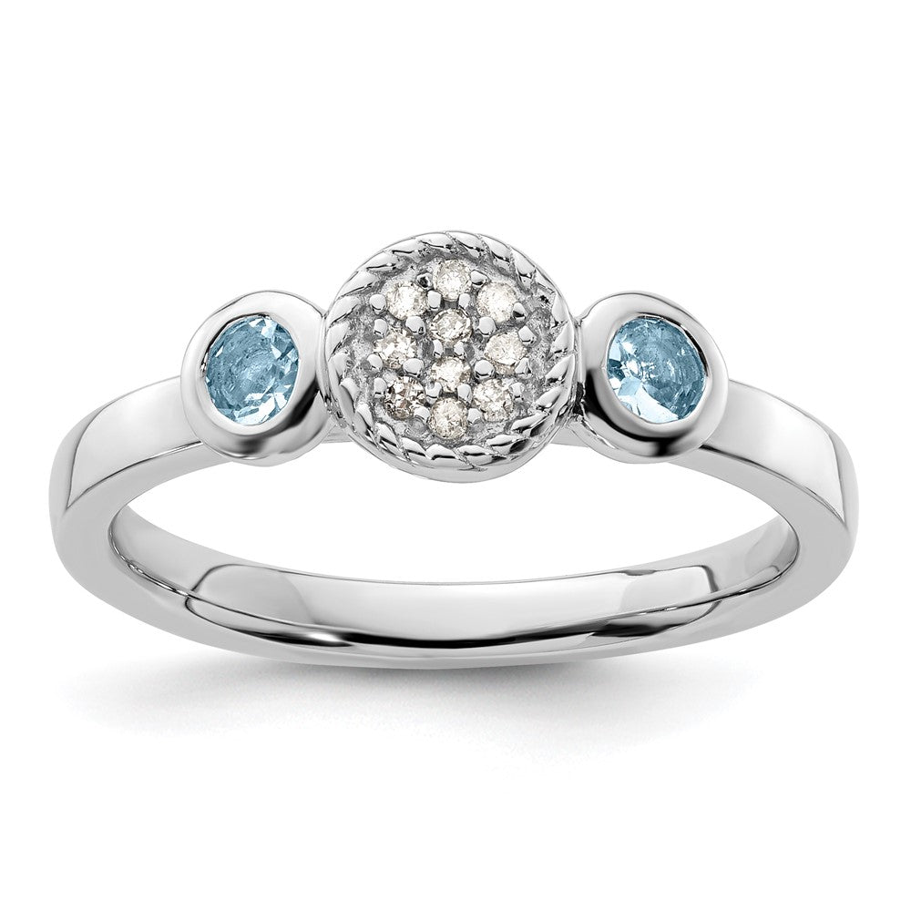Sterlingsilber Stapelbar Expressions Dbl Rund Aquamarin & Diamant. Ring