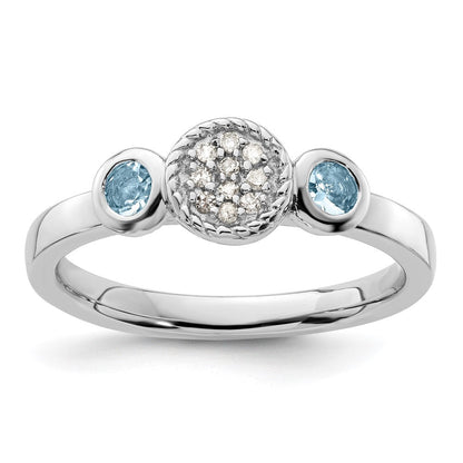 Sterlingsilber Stapelbar Expressions Dbl Rund Aquamarin & Diamant. Ring