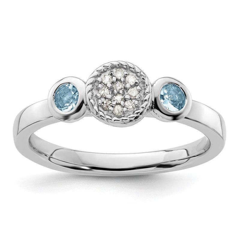 Sterlingsilber Stapelbar Expressions Dbl Rund Aquamarin & Diamant. Ring