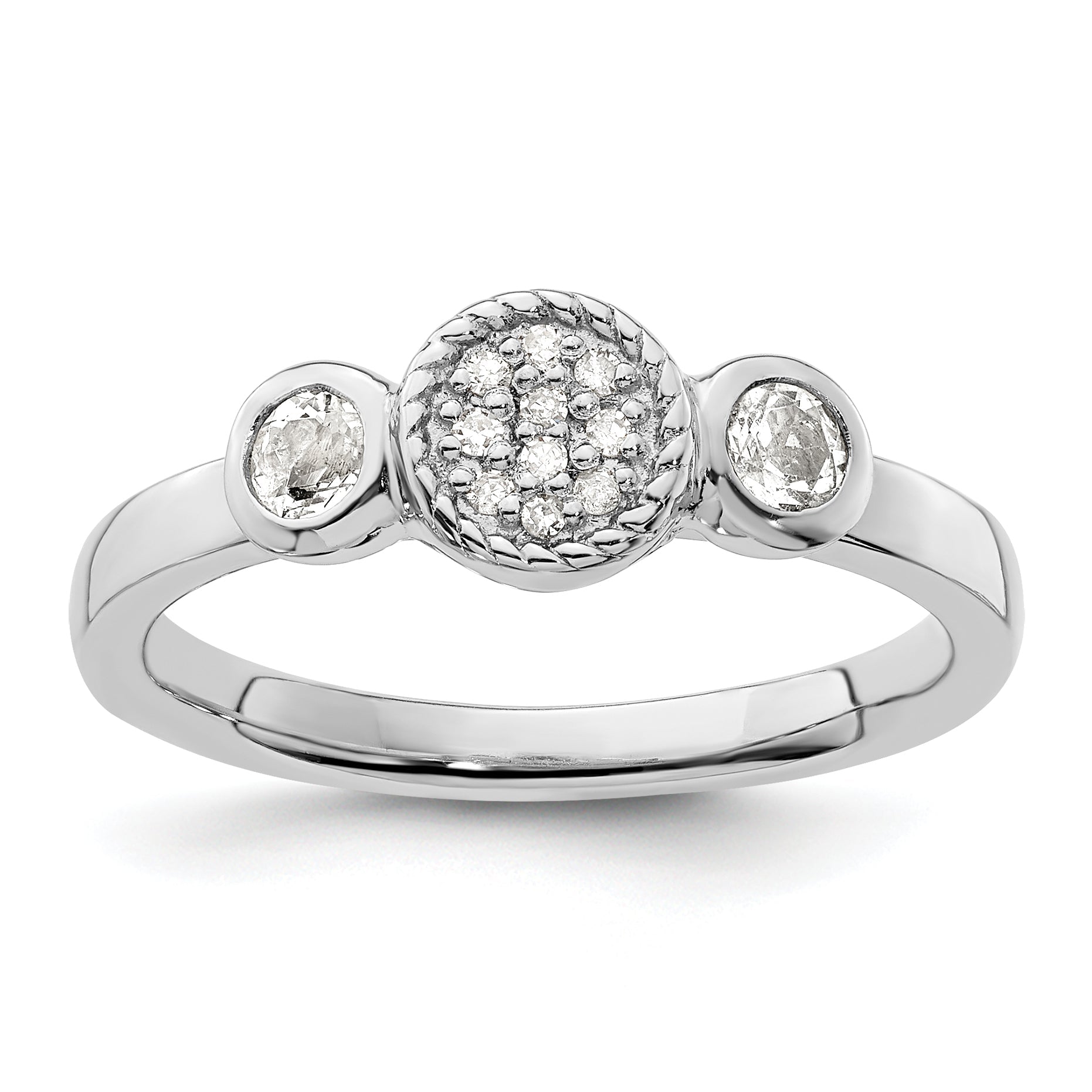 Sterlingsilber Stapelbar Expressions Dbl Rund Weiß Topas & Diamant. Ring