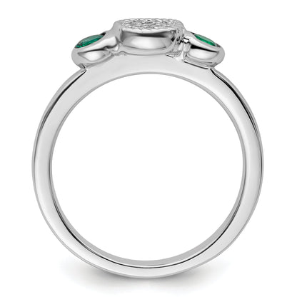 Sterlingsilber Stapelbar Expressions Dbl Rund Cr. Smaragd & Diamant. Ring