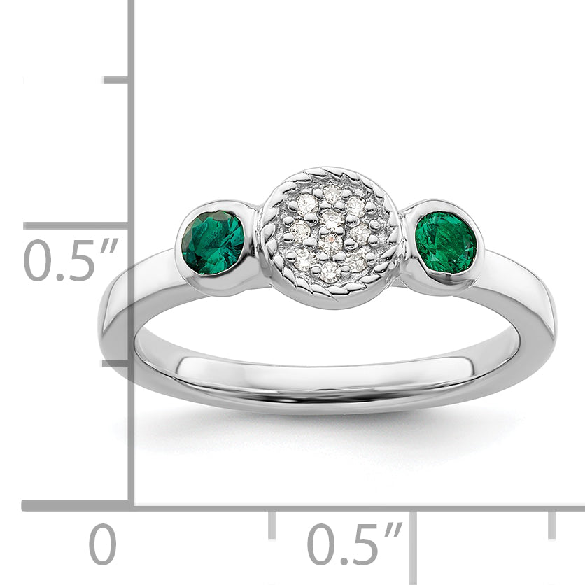 Sterlingsilber Stapelbar Expressions Dbl Rund Cr. Smaragd & Diamant. Ring