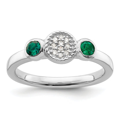 Sterlingsilber Stapelbar Expressions Dbl Rund Cr. Smaragd & Diamant. Ring