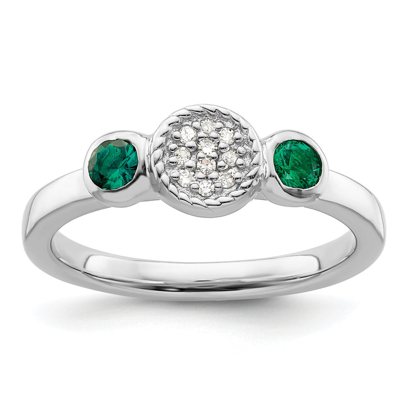 Sterlingsilber Stapelbar Expressions Dbl Rund Cr. Smaragd & Diamant. Ring