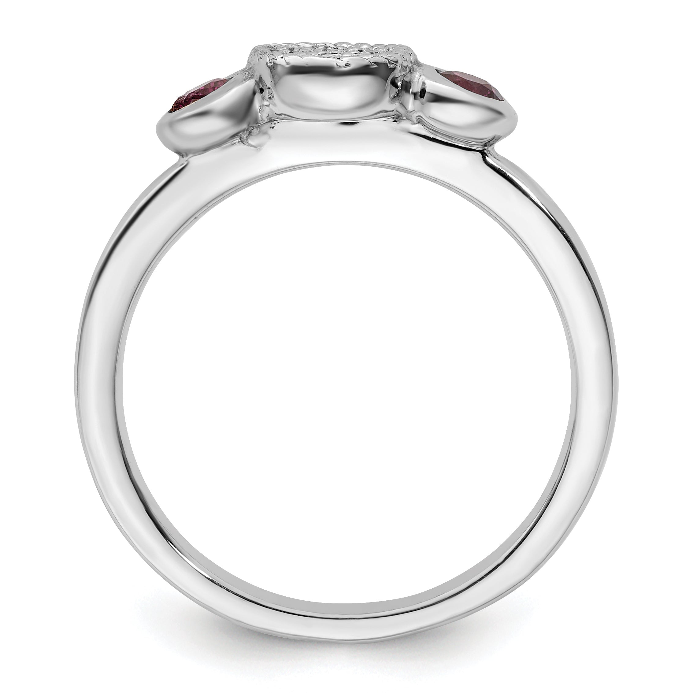 Sterlingsilber Stapelbar Expressions Dbl Rund Rhod. Granat & Diamant. Ring