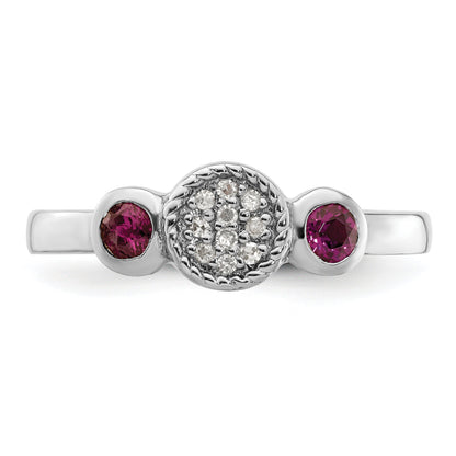 Sterlingsilber Stapelbar Expressions Dbl Rund Rhod. Granat & Diamant. Ring