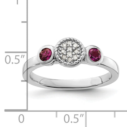 Sterlingsilber Stapelbar Expressions Dbl Rund Rhod. Granat & Diamant. Ring
