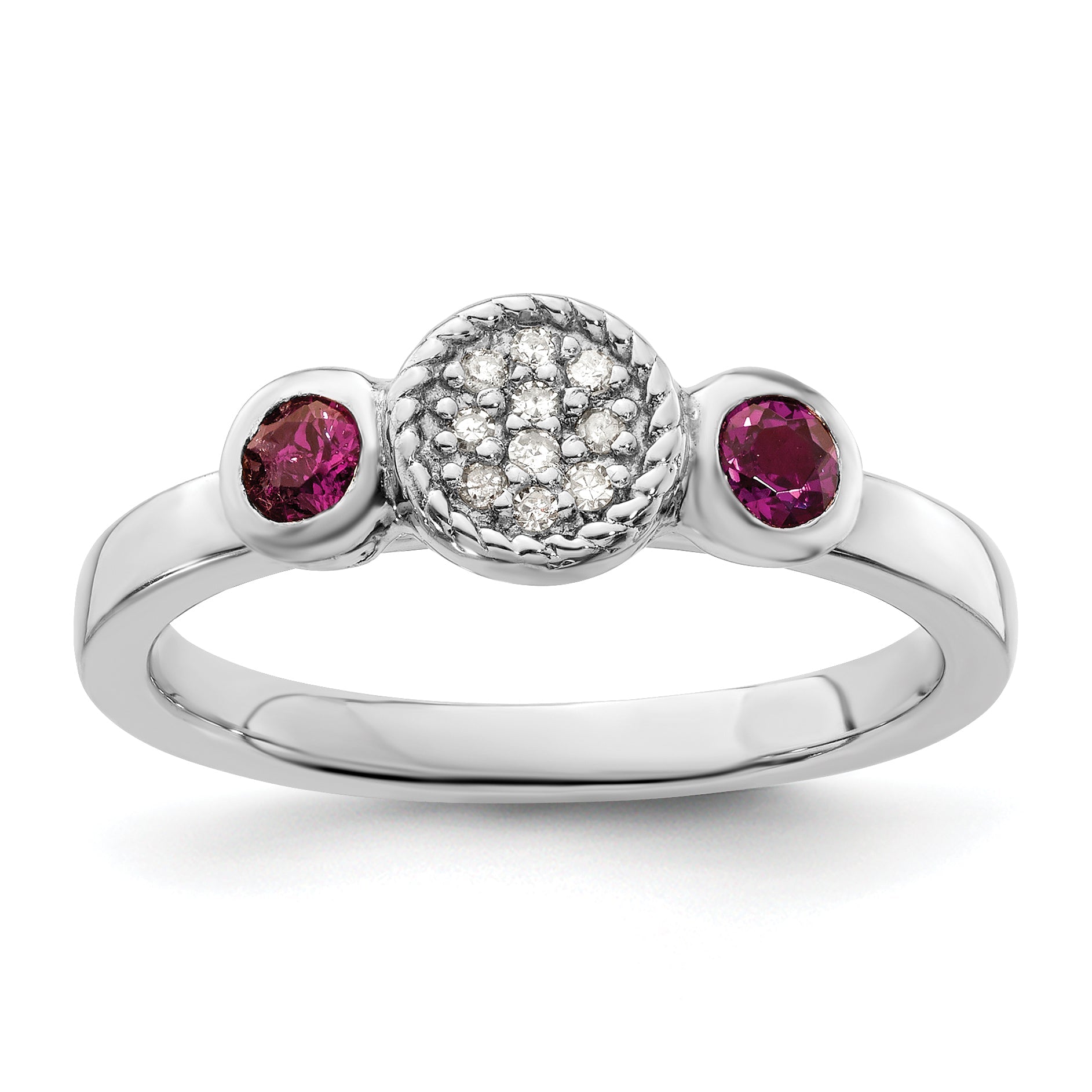 Sterlingsilber Stapelbar Expressions Dbl Rund Rhod. Granat & Diamant. Ring
