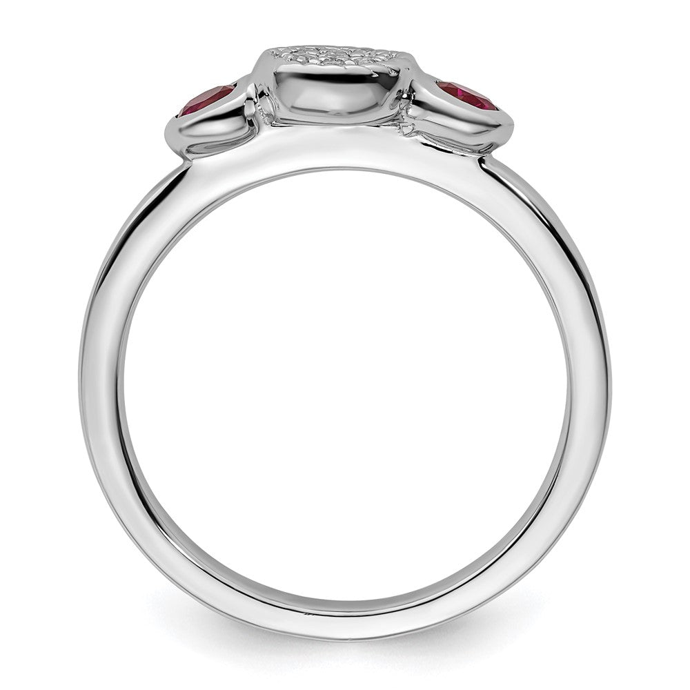 Sterlingsilber Stapelbar Expressions Dbl Rund Cr. Rubin & Diamant. Ring