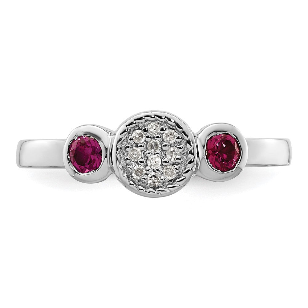 Sterlingsilber Stapelbar Expressions Dbl Rund Cr. Rubin & Diamant. Ring