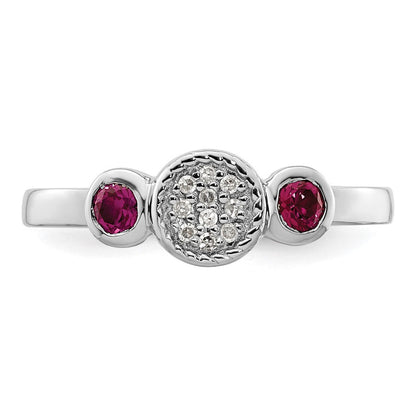 Sterlingsilber Stapelbar Expressions Dbl Rund Cr. Rubin & Diamant. Ring
