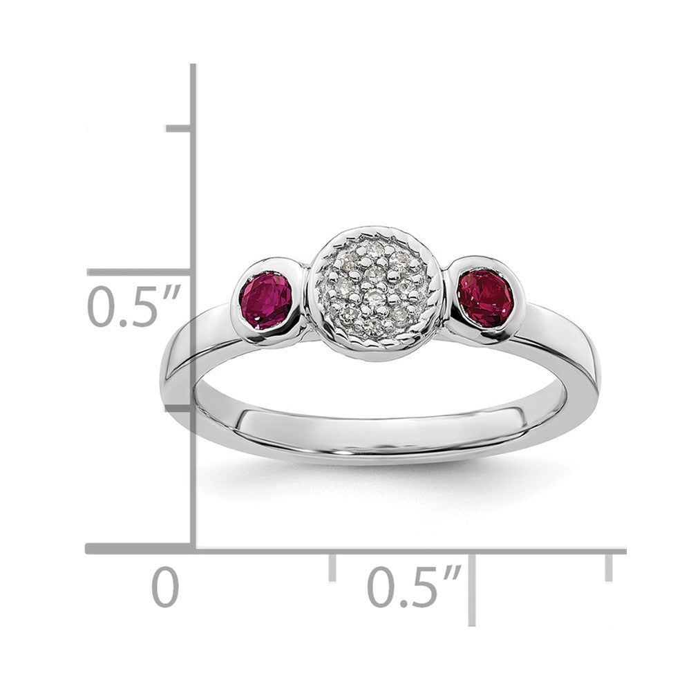 Sterlingsilber Stapelbar Expressions Dbl Rund Cr. Rubin & Diamant. Ring