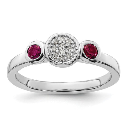 Sterlingsilber Stapelbar Expressions Dbl Rund Cr. Rubin & Diamant. Ring