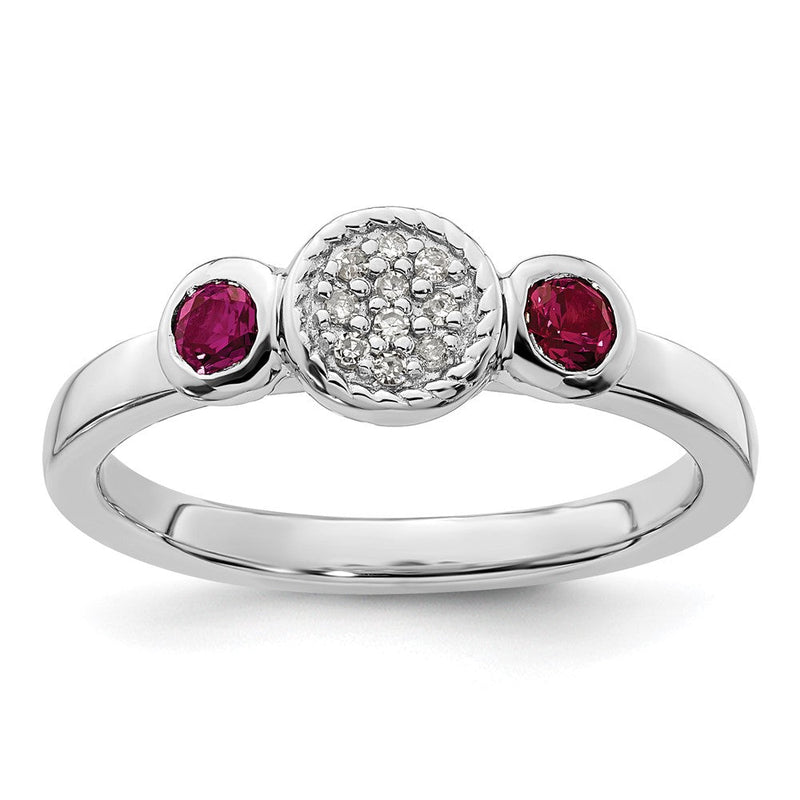Sterlingsilber Stapelbar Expressions Dbl Rund Cr. Rubin & Diamant. Ring