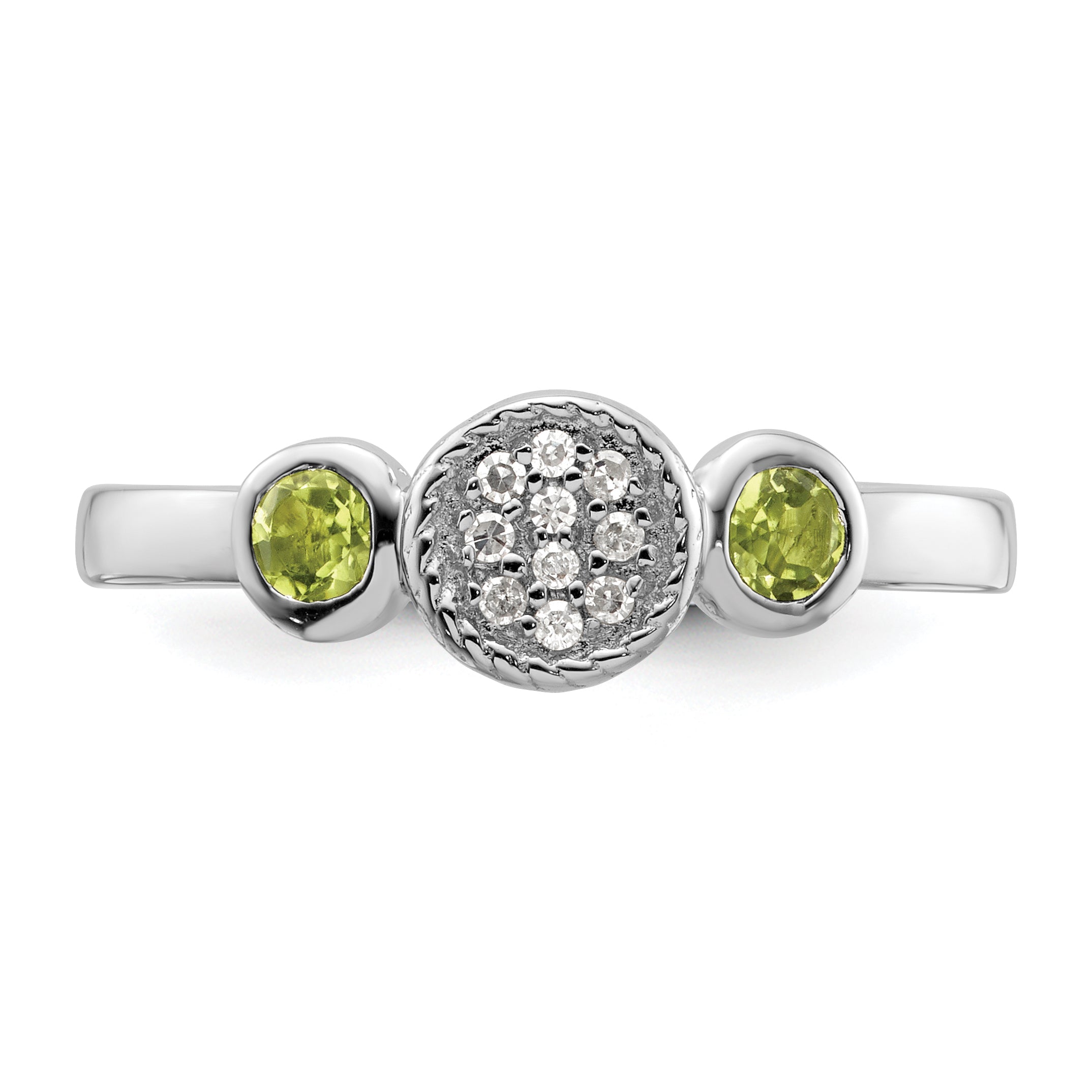 Sterlingsilber Stapelbar Expressions Dbl Rund Peridot & Diamant. Ring