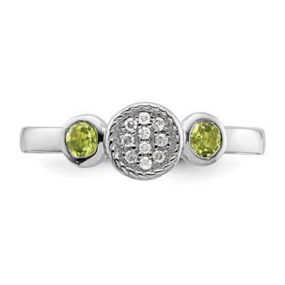 Sterlingsilber Stapelbar Expressions Dbl Rund Peridot & Diamant. Ring