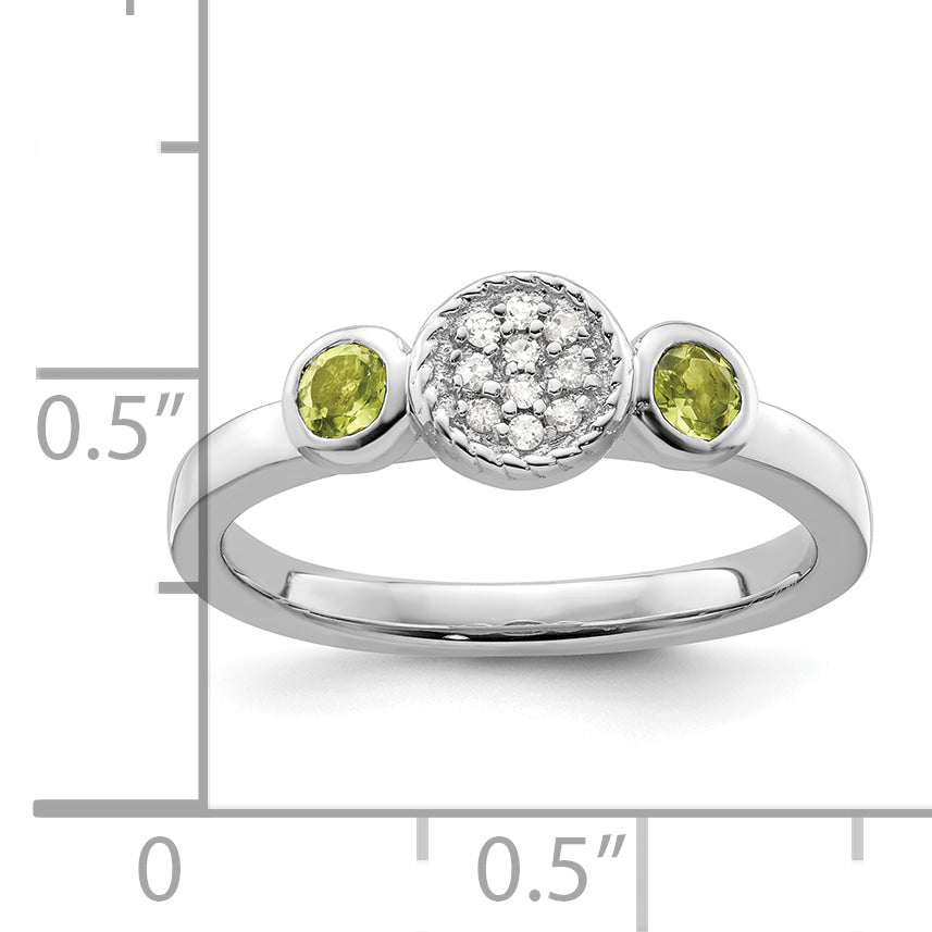 Sterlingsilber Stapelbar Expressions Dbl Rund Peridot & Diamant. Ring